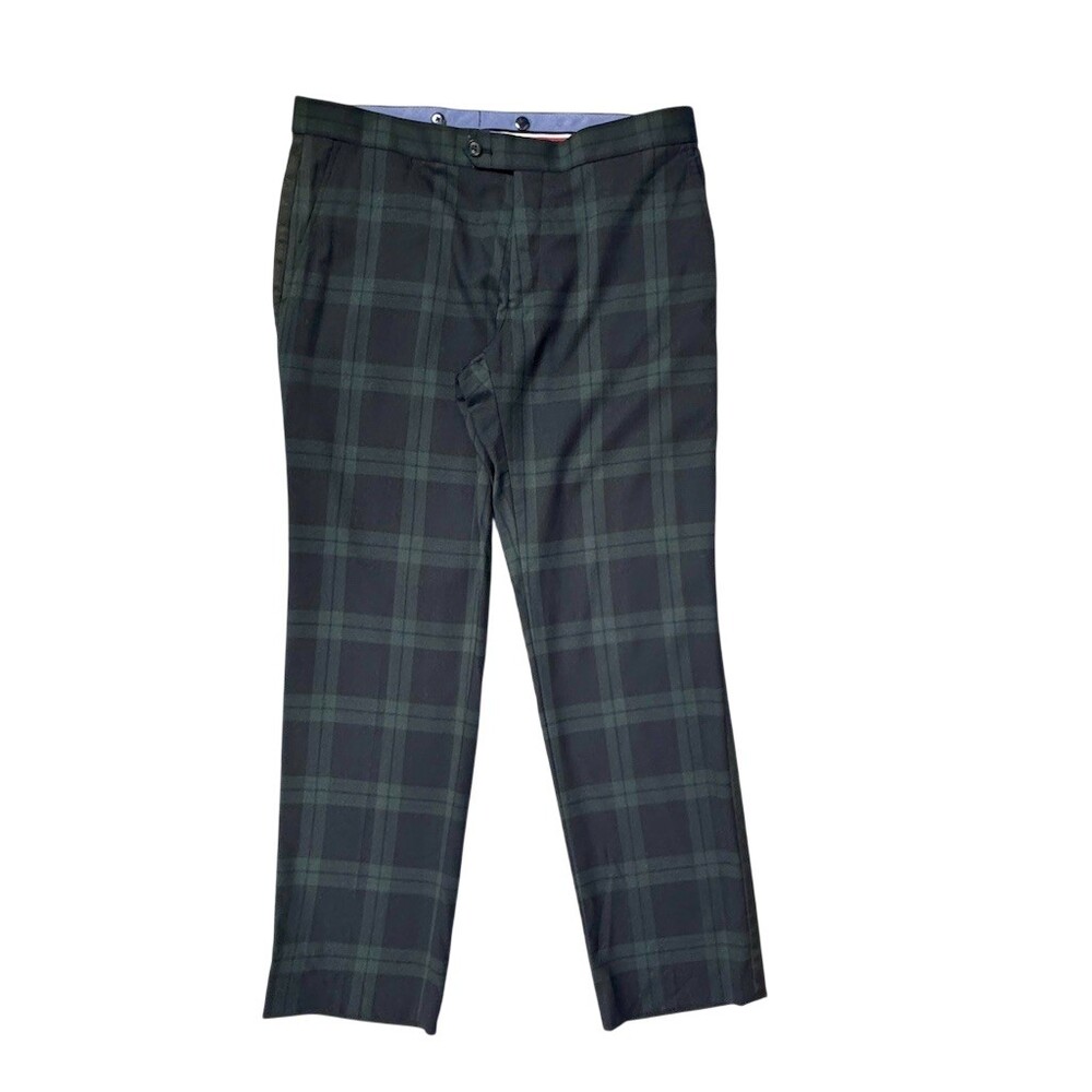 Tommy Hilfiger Wool Blend Dress Pants Mens 34x30 Tartan Plaid Straight Leg